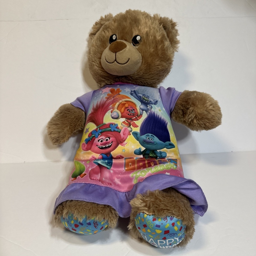 Build A Bear Happy Birthday Brown Teddy Bear Plush 16" Stuffed Animal Trolls